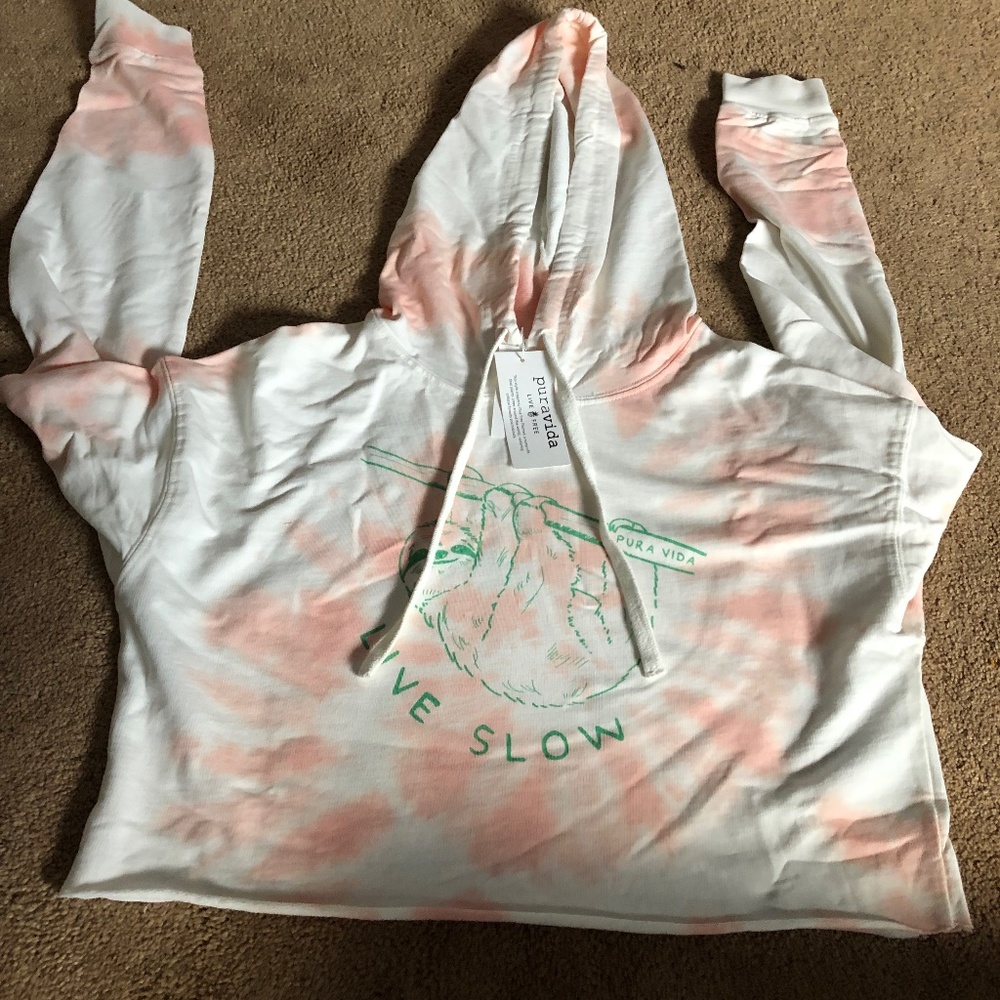 Pura Vida Pink Tye Die Cropped Hoodie